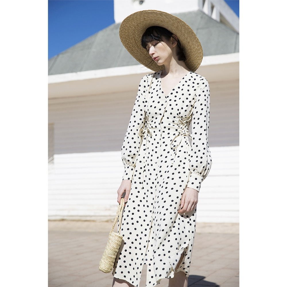Vintage French Style Dot Midi Dress
